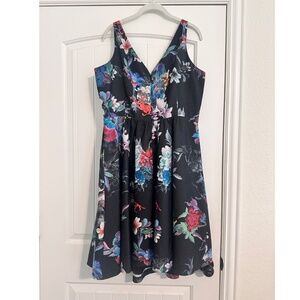 City Chic Floral Jacquard Print Satin Fit & Flare Dress Black sz16